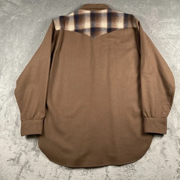 Vintage Pendleton Shirt Mens Sz L Brown High Grade Western Wear Wool Pearl Snap - Picture 7 of 12